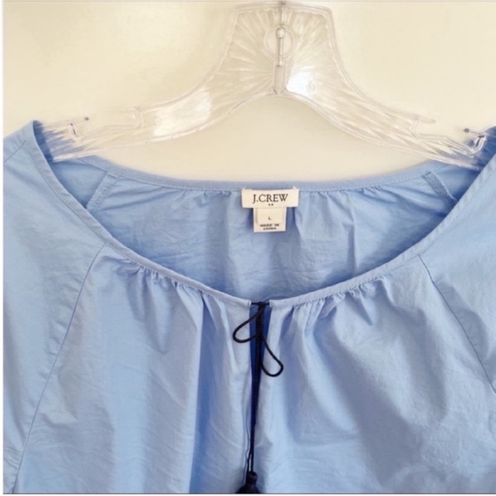J. Crew Factory shirt blue embroidered peasant blouse tie neck - Picture 6 of 9